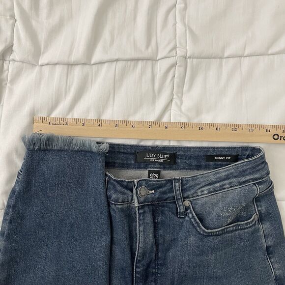 Judy Blue Jeans Womens 29 Blue Skinny High-Rise Distressed Raw Hem Stretch Boho - Picture 6 of 8